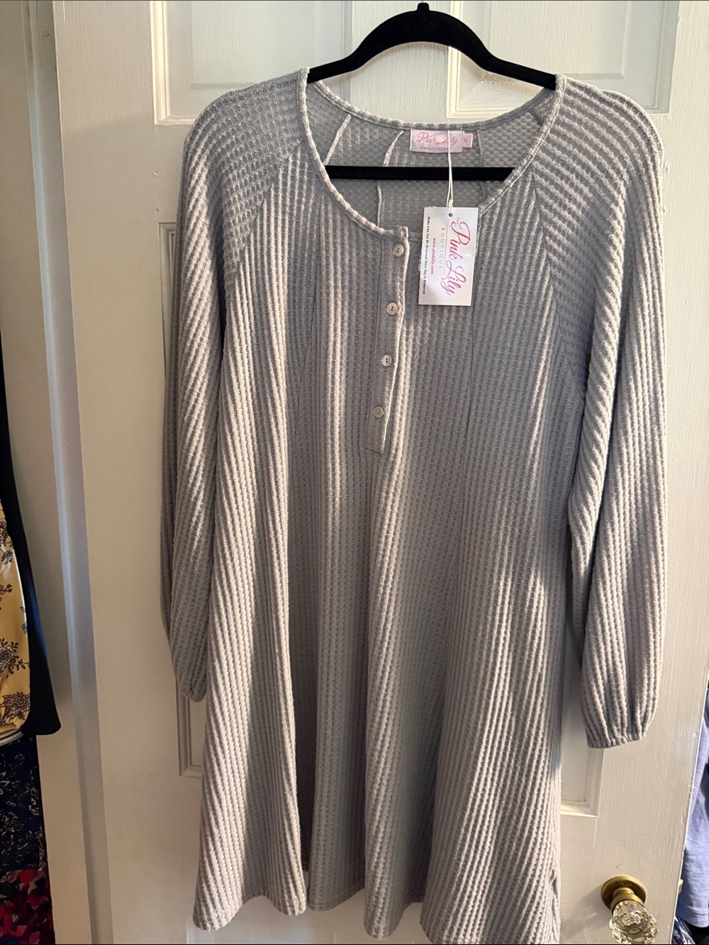 Pink Lily Light Gray Waffle Knit Dress